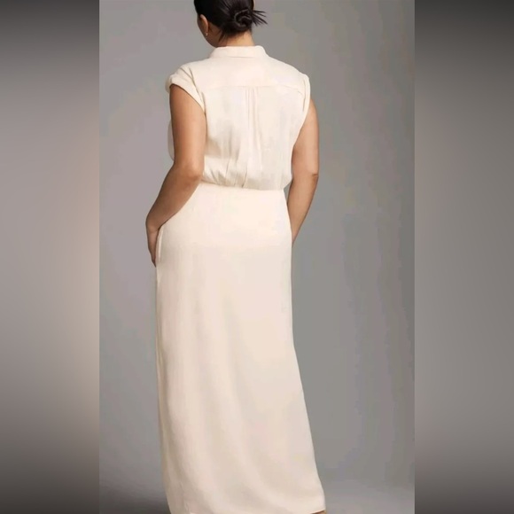 Anthropologie Sleeveless V-Neck Twist Front Ivory Satin Dress• 8 - Picture 8 of 15